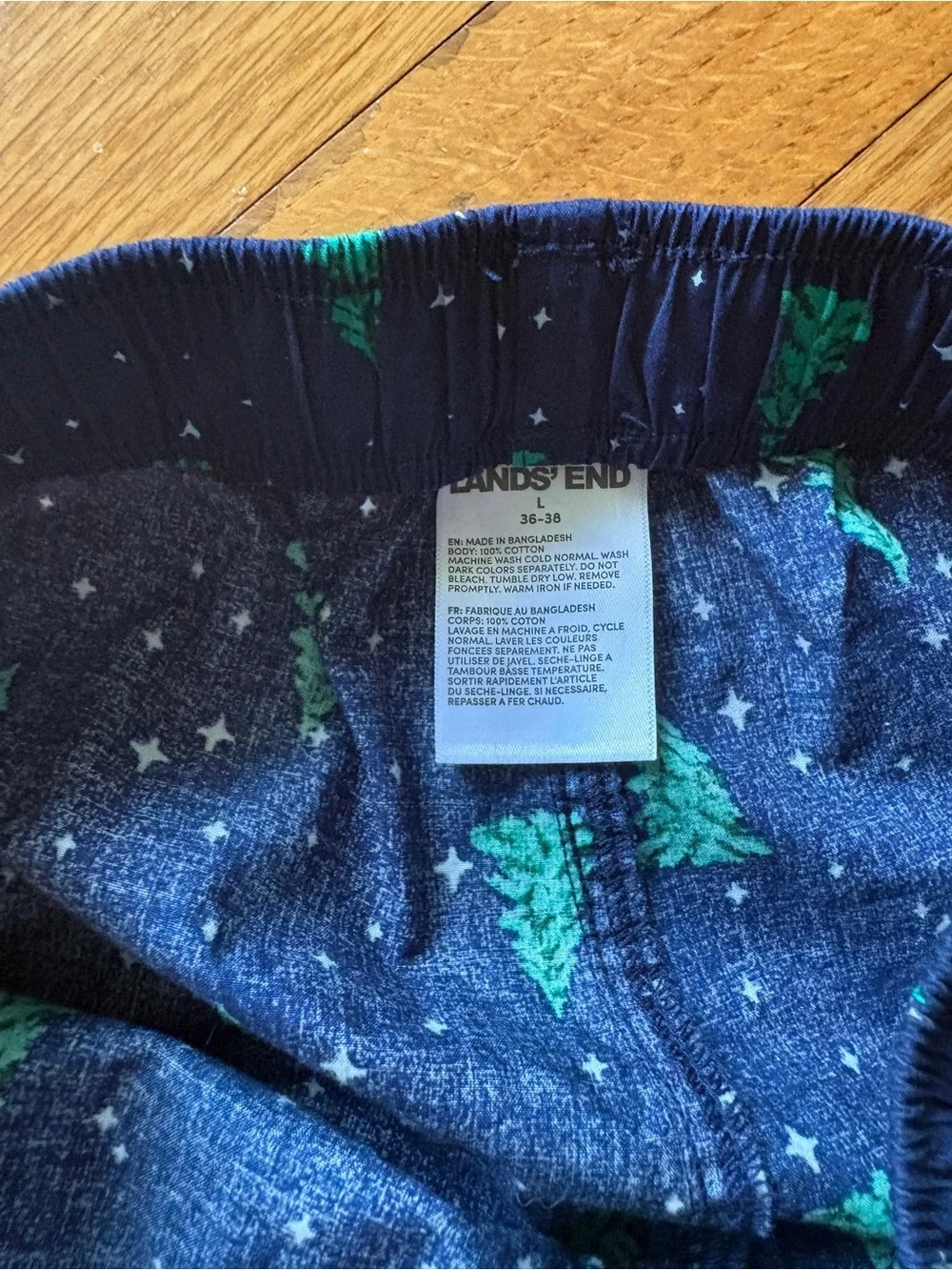 Lands End Pine Tree Lounge Pants Mens L 36-38 Blue Cotton Pajama Pants